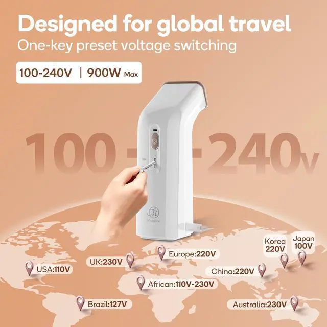 Alt view image 2 of 7 - Portable Travel Steamer for Clothes,Dual Voltage & Wrong Voltage Alarm,100-240V Steamer & Iron 2 In 1,Integrated Large 170ml Tank Travel size,12-Min Continuous Steam,Fast Handheld Wrinkle Remover