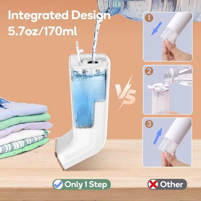 Alt view image 4 of 7 - Portable Travel Steamer for Clothes,Dual Voltage & Wrong Voltage Alarm,100-240V Steamer & Iron 2 In 1,Integrated Large 170ml Tank Travel size,12-Min Continuous Steam,Fast Handheld Wrinkle Remover