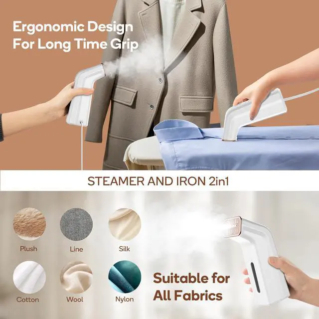 Alt view image 6 of 7 - Portable Travel Steamer for Clothes,Dual Voltage & Wrong Voltage Alarm,100-240V Steamer & Iron 2 In 1,Integrated Large 170ml Tank Travel size,12-Min Continuous Steam,Fast Handheld Wrinkle Remover