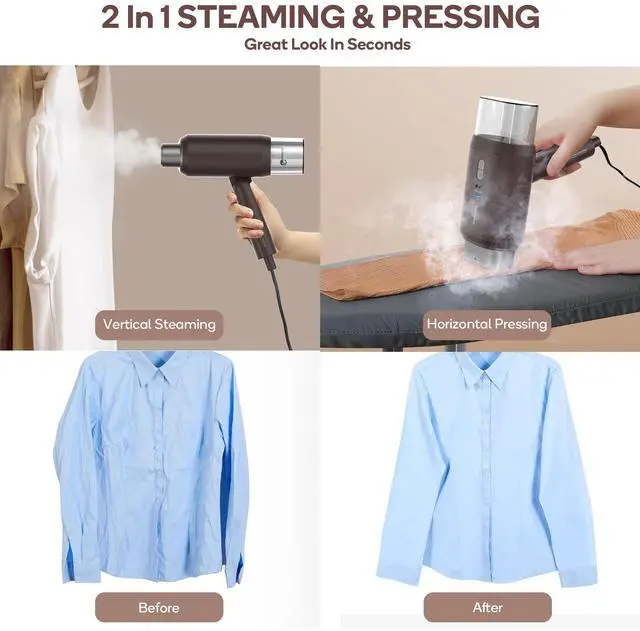 Alt view image 4 of 7 - Professional Business Travel Steamer, 1200W High-Power Dual Voltage (100-240V), Fast 20s Heat Up for Clothes Horizontal Vertical Steaming, Foldable & Solid 1.72 lbs, 180ml (Brown)