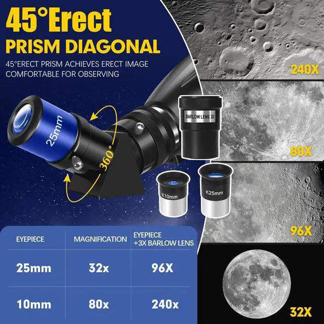 Alt view image 3 of 6 - Telescope, 90mm Aperture 800mm-Telescope for Adults & Kids, Professional Refractor Telescopes for Adults High Powered, Beginner-Friendly, Phone Adapter & Stable Stainless Tripod, Portable Carry Bag