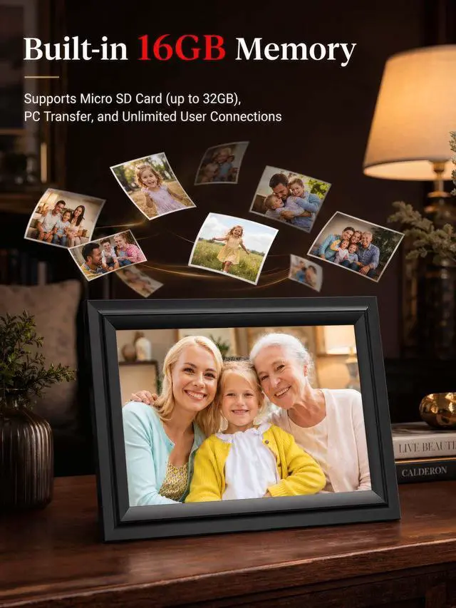 Alt view image 5 of 7 - Digital Picture Frame 10.1 Inch WiFi Digital Photo Frame Electronic, IPS Touch Screen, 16GB, Tabletop&Wall-Mounted, Share Photos and Video with Uhale App, Birthday Gifts for Mom Women