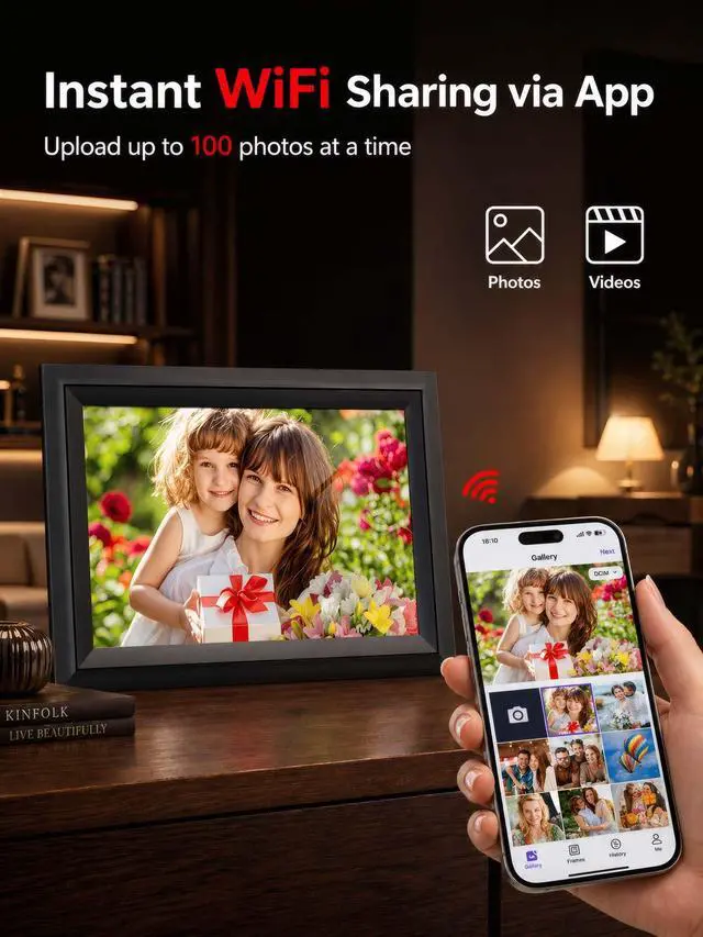 Alt view image 3 of 7 - Digital Picture Frame 10.1 Inch WiFi Digital Photo Frame Electronic, IPS Touch Screen, 16GB, Tabletop&Wall-Mounted, Share Photos and Video with Uhale App, Birthday Gifts for Mom Women
