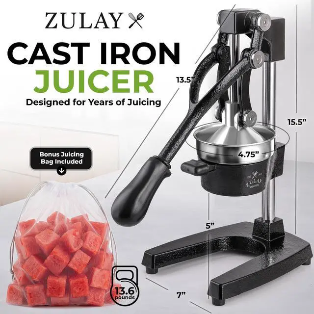 Alt view image 2 of 7 - Cast Iron Juicer - Heavy Duty Manual Juicer with Detachable Strainers for Easy Cleaning, Orange Juice Press for Citrus Fruits, Perfect for Bartenders, Juice Lovers & Health Enthusiasts