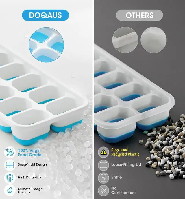 Alt view image 2 of 7 - Ice Cube Tray with Lid and Bin - 4 Pack Silicone Ice Cube Trays for Freezer, Stackable Ice Bucket Kits with Storage Container & Scoop for Kitchen, RV, Cocktail, Coffee