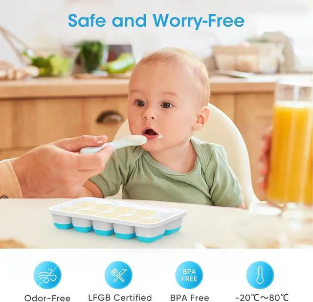 Alt view image 3 of 7 - Ice Cube Tray with Lid and Bin - 4 Pack Silicone Ice Cube Trays for Freezer, Stackable Ice Bucket Kits with Storage Container & Scoop for Kitchen, RV, Cocktail, Coffee
