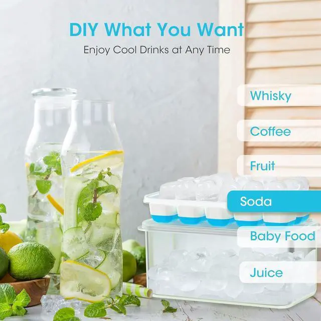 Alt view image 4 of 7 - Ice Cube Tray with Lid and Bin - 4 Pack Silicone Ice Cube Trays for Freezer, Stackable Ice Bucket Kits with Storage Container & Scoop for Kitchen, RV, Cocktail, Coffee