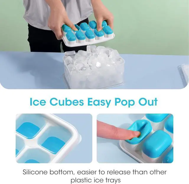 Alt view image 5 of 7 - Ice Cube Tray with Lid and Bin - 4 Pack Silicone Ice Cube Trays for Freezer, Stackable Ice Bucket Kits with Storage Container & Scoop for Kitchen, RV, Cocktail, Coffee
