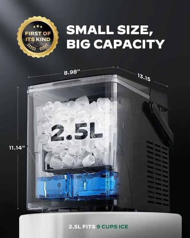 Alt view image 3 of 7 - Countertop Ice Maker with Expanding Ice Basket, 9 Cubes in 6 Mins, 2.5L Ice Basket, Self-Cleaning Ice Maker with LED Touch Control, 2 Bullet Ice Sizes for Home, Kitchen, Office