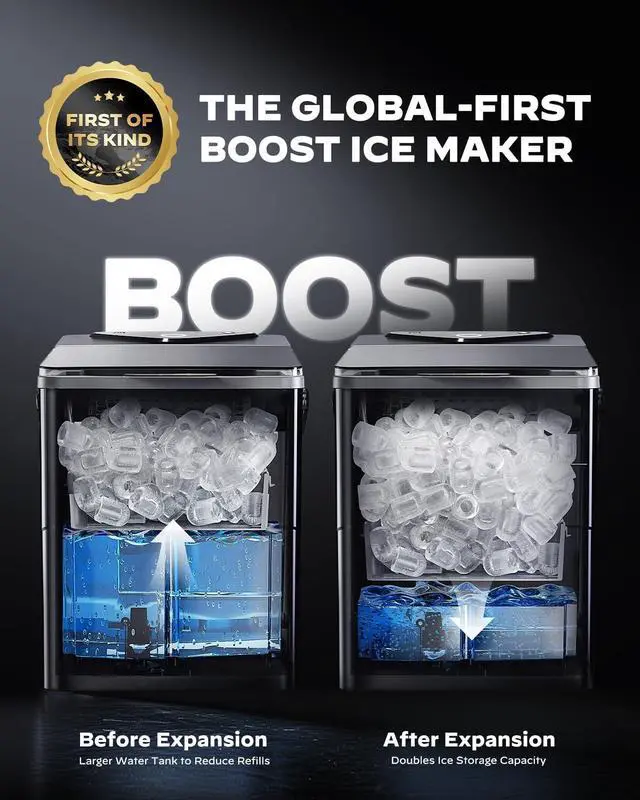 Alt view image 2 of 7 - Countertop Ice Maker with Expanding Ice Basket, 9 Cubes in 6 Mins, 2.5L Ice Basket, Self-Cleaning Ice Maker with LED Touch Control, 2 Bullet Ice Sizes for Home, Kitchen, Office