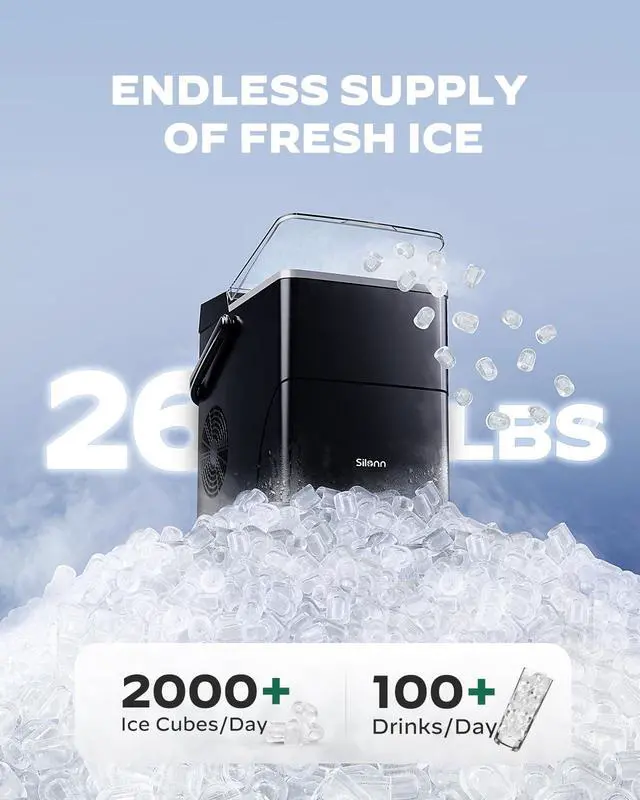 Alt view image 4 of 7 - Countertop Ice Maker with Expanding Ice Basket, 9 Cubes in 6 Mins, 2.5L Ice Basket, Self-Cleaning Ice Maker with LED Touch Control, 2 Bullet Ice Sizes for Home, Kitchen, Office