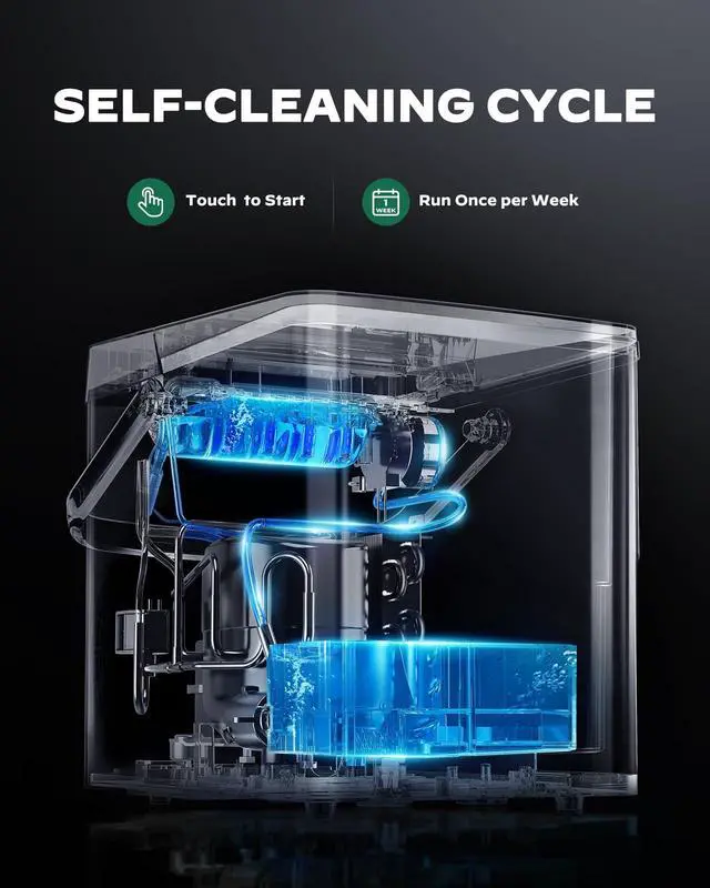 Alt view image 6 of 7 - Countertop Ice Maker with Expanding Ice Basket, 9 Cubes in 6 Mins, 2.5L Ice Basket, Self-Cleaning Ice Maker with LED Touch Control, 2 Bullet Ice Sizes for Home, Kitchen, Office