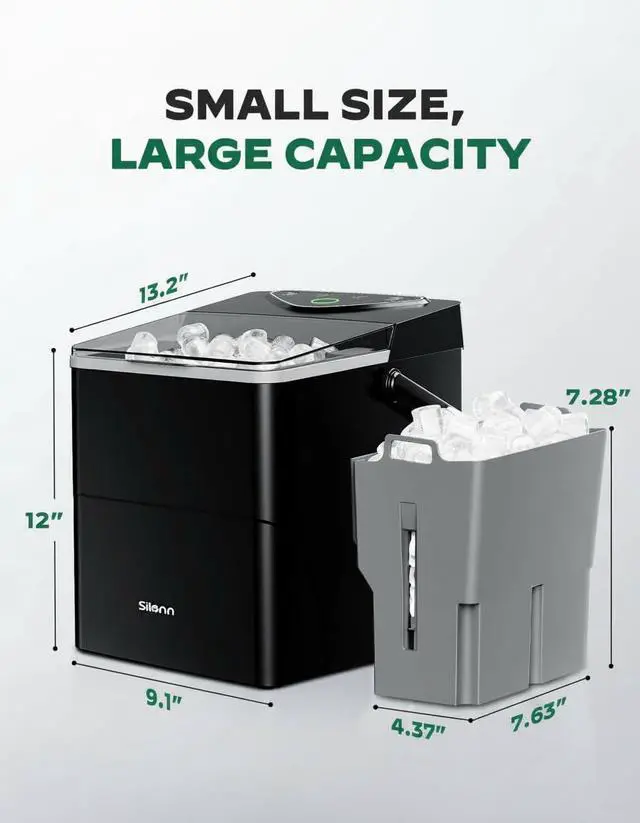 Alt view image 7 of 7 - Countertop Ice Maker with Expanding Ice Basket, 9 Cubes in 6 Mins, 2.5L Ice Basket, Self-Cleaning Ice Maker with LED Touch Control, 2 Bullet Ice Sizes for Home, Kitchen, Office