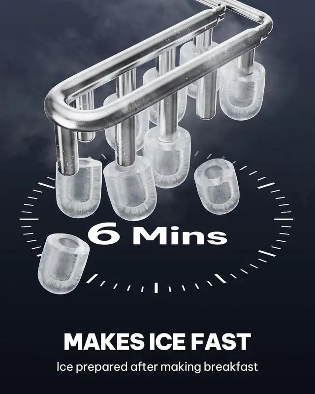 Alt view image 4 of 6 - Ice Maker Countertop, Stainless Steel Portable Ice Machine with Carry Handle, Self-Cleaning Ice Makers with Basket and Scoop, 9 Cubes in 6 Mins, 26 lbs per Day