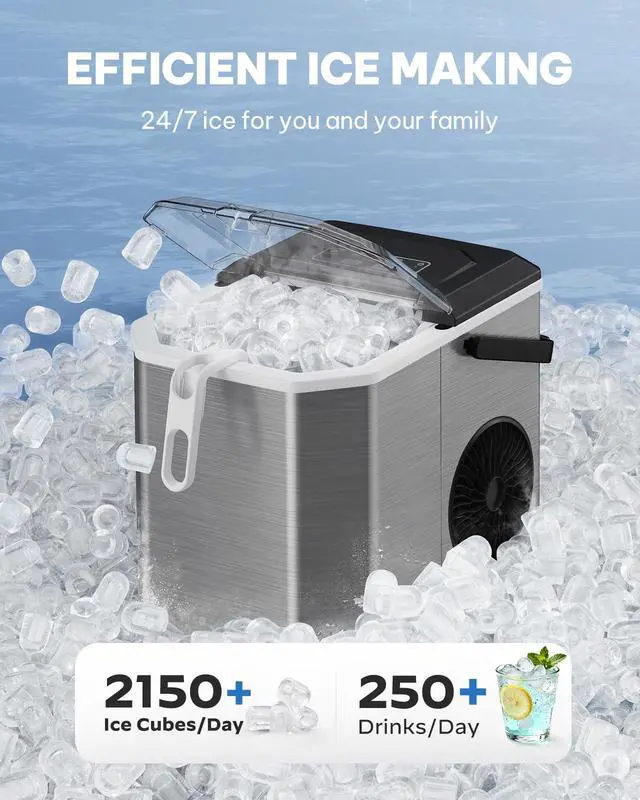 Alt view image 3 of 6 - Ice Maker Countertop, Stainless Steel Portable Ice Machine with Carry Handle, Self-Cleaning Ice Makers with Basket and Scoop, 9 Cubes in 6 Mins, 26 lbs per Day