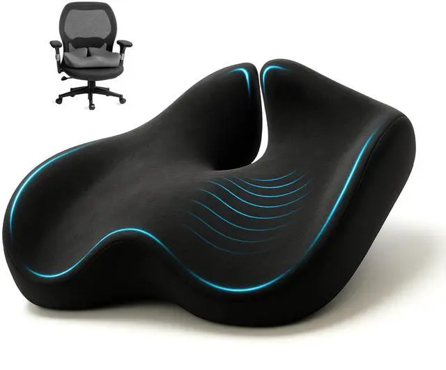 Main image of Ergonomic Seat Cushion for Sciatica & Tailbone Pain Relief Extra Large Memory Foam Office Chair Cushion for Long Sitting, Orthopedic Coccyx Cushion for Desk Chair, Car & Wheelchair(Black)