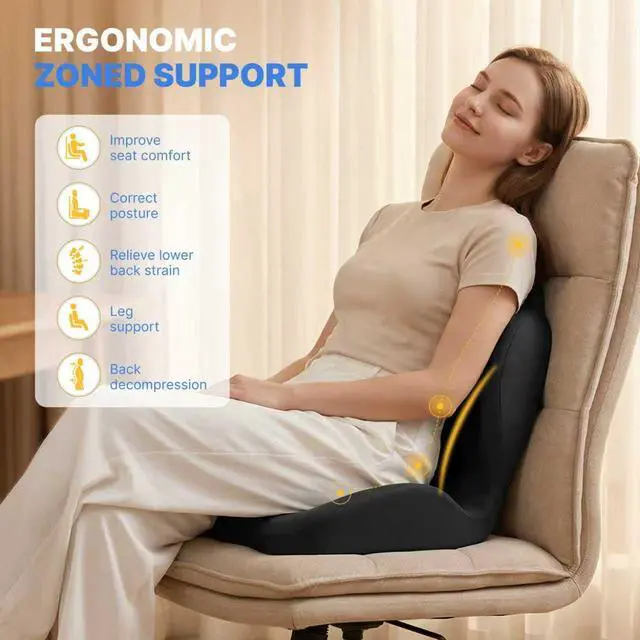 Alt view image 7 of 7 - Ergonomic Seat Cushion, Office Chair Seat Cushions with L-Shaped Design, Memory Foam Orthopedic Cushion with Coccyx Hollow, Lumbar Support & Tailbone Pain Relief for Car, Truck, Gaming Chair (Black)