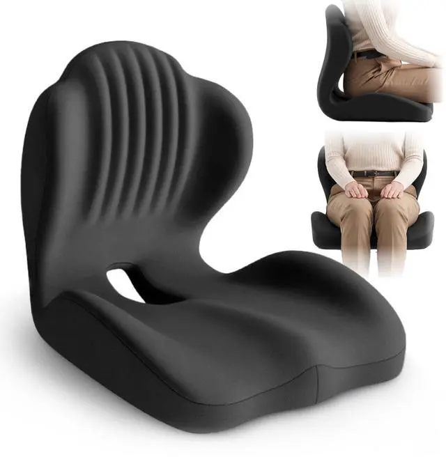 Main image of Ergonomic Seat Cushion, Office Chair Seat Cushions with L-Shaped Design, Memory Foam Orthopedic Cushion with Coccyx Hollow, Lumbar Support & Tailbone Pain Relief for Car, Truck, Gaming Chair (Black)