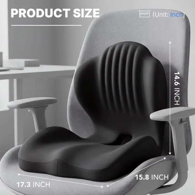 Alt view image 2 of 7 - Ergonomic Seat Cushion, Office Chair Seat Cushions with L-Shaped Design, Memory Foam Orthopedic Cushion with Coccyx Hollow, Lumbar Support & Tailbone Pain Relief for Car, Truck, Gaming Chair (Black)