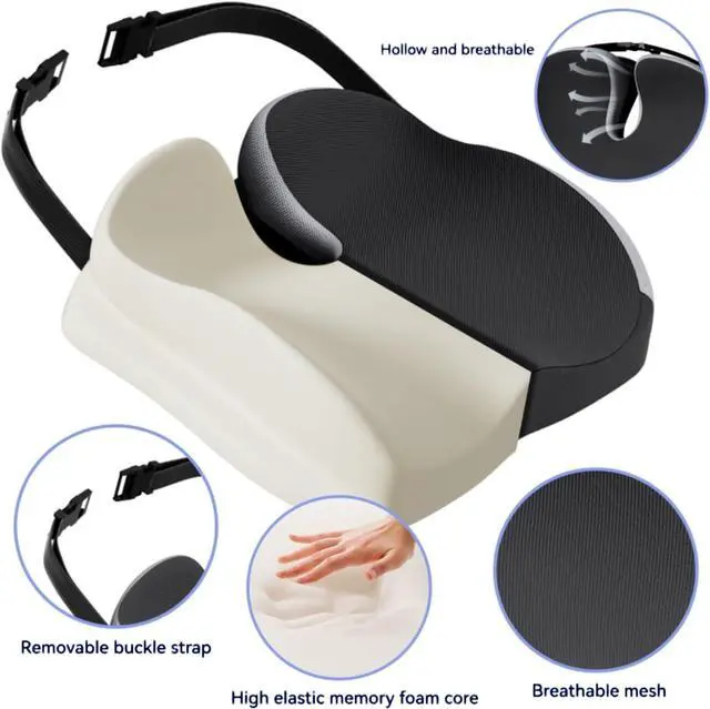 Alt view image 2 of 6 - Seat Cushions for Office Chairs Wheelchair Cushion for Long Sitting Back PainMemory Foam Seat Car Computer Desk Chair CushionCoccyx Cushion for Tailbone Pain Relief Cushion Office Chair Black