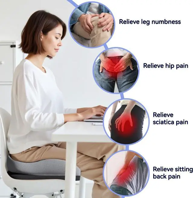 Alt view image 4 of 6 - Seat Cushions for Office Chairs Wheelchair Cushion for Long Sitting Back PainMemory Foam Seat Car Computer Desk Chair CushionCoccyx Cushion for Tailbone Pain Relief Cushion Office Chair Black