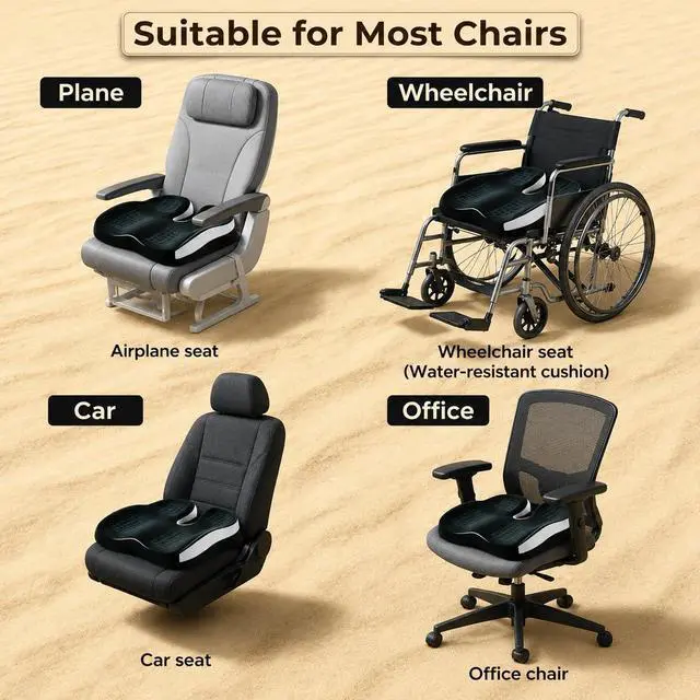 Alt view image 6 of 6 - Seat Cushions for Office Chairs Wheelchair Cushion for Long Sitting Back PainMemory Foam Seat Car Computer Desk Chair CushionCoccyx Cushion for Tailbone Pain Relief Cushion Office Chair Black