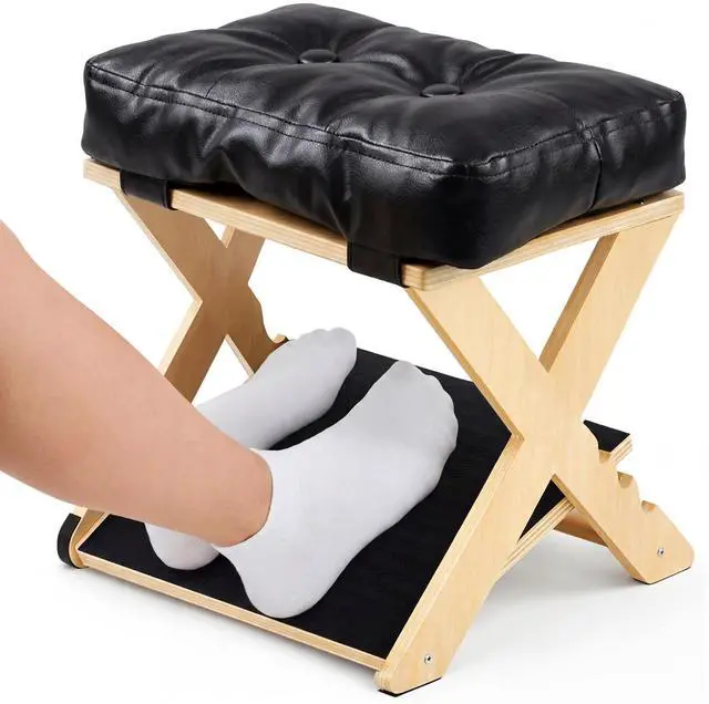 Main image of Double Step Foot Rest for Under Desk Ergonomic Footrest with Massage Surface, Non-Slip Adjustable Wooden Foot Stool with Cushion for Improving Sitting Posture, Office Work & Home(Natural)