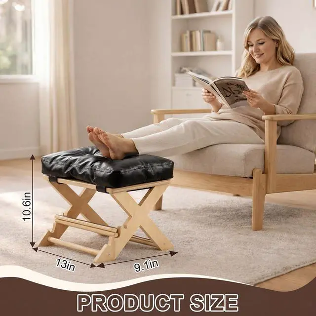 Alt view image 3 of 6 - Double Step Foot Rest for Under Desk Ergonomic Footrest with Massage Surface, Non-Slip Adjustable Wooden Foot Stool with Cushion for Improving Sitting Posture, Office Work & Home(Natural)