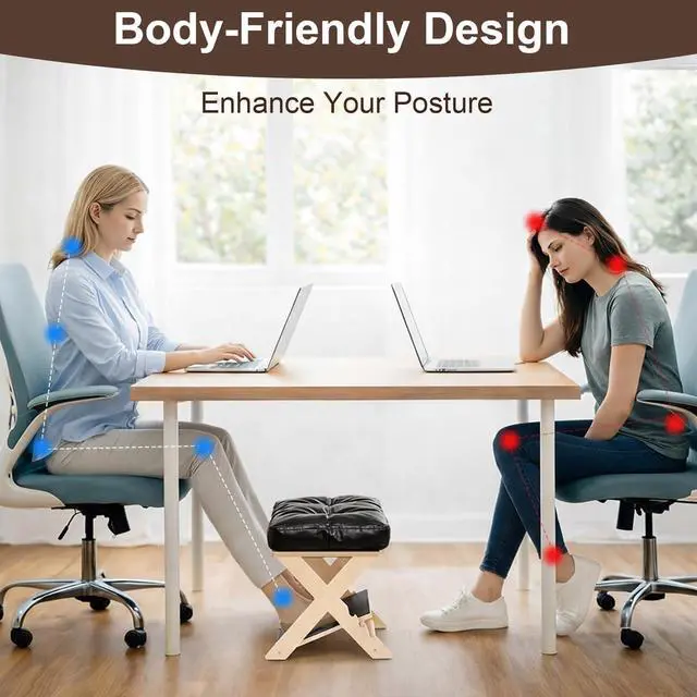 Alt view image 4 of 6 - Double Step Foot Rest for Under Desk Ergonomic Footrest with Massage Surface, Non-Slip Adjustable Wooden Foot Stool with Cushion for Improving Sitting Posture, Office Work & Home(Natural)