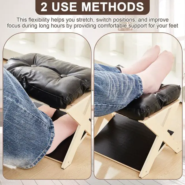 Alt view image 5 of 6 - Double Step Foot Rest for Under Desk Ergonomic Footrest with Massage Surface, Non-Slip Adjustable Wooden Foot Stool with Cushion for Improving Sitting Posture, Office Work & Home(Natural)