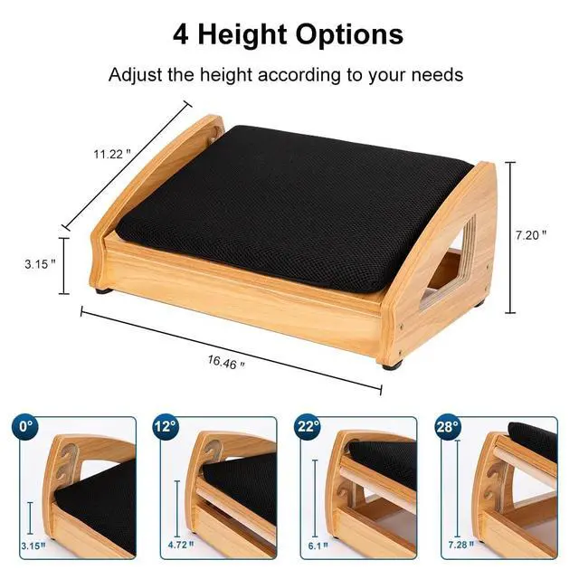 Alt view image 3 of 6 - Wood Ergonomic Footrest - 4-Angle Adjustable Foot Stool for Desk, Office Footrest, Anti-Slip Foot Stand for Under Desk, Enhances Posture, Promotes Blood Circulation, Easy Assembly (Natural)