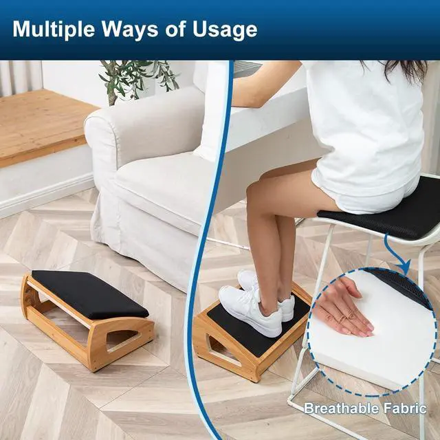 Alt view image 4 of 6 - Wood Ergonomic Footrest - 4-Angle Adjustable Foot Stool for Desk, Office Footrest, Anti-Slip Foot Stand for Under Desk, Enhances Posture, Promotes Blood Circulation, Easy Assembly (Natural)