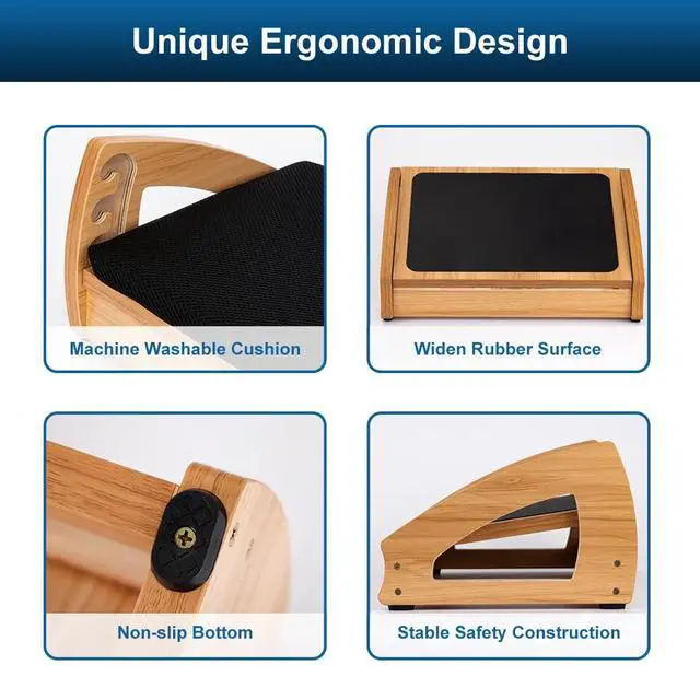 Alt view image 5 of 6 - Wood Ergonomic Footrest - 4-Angle Adjustable Foot Stool for Desk, Office Footrest, Anti-Slip Foot Stand for Under Desk, Enhances Posture, Promotes Blood Circulation, Easy Assembly (Natural)