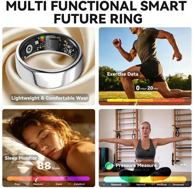 Alt view image 7 of 7 - Smart Ring for Women Men,Fitness Tracker Ring,Heart Rate,Blood Oxygen,Step Tracker,Sleep Tracker,Meditation Assistance,No Subscription Fee,IP68 Waterproof,2026 New mother s day gifts for mom(Silver 8)
