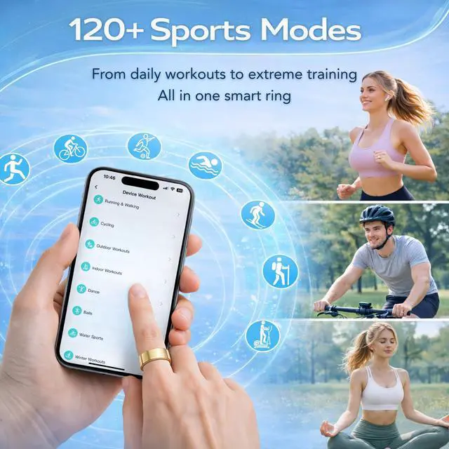 Alt view image 3 of 7 - Smart Ring Health & Fitness Tracker for Men & Women Sleep, Heart Rate & SpO Monitoring, Stress & Activity Tracking, Womens Health Support, 180+ Sports Modes, IP68 Waterproof, No Subscription Fee