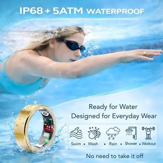 Alt view image 5 of 7 - Smart Ring Health & Fitness Tracker for Men & Women Sleep, Heart Rate & SpO Monitoring, Stress & Activity Tracking, Womens Health Support, 180+ Sports Modes, IP68 Waterproof, No Subscription Fee
