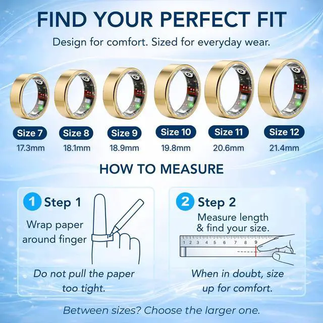 Alt view image 2 of 7 - Smart Ring Health & Fitness Tracker for Men & Women Sleep, Heart Rate & SpO Monitoring, Stress & Activity Tracking, Womens Health Support, 180+ Sports Modes, IP68 Waterproof, No Subscription Fee