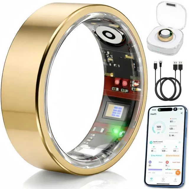 Main image of Smart Ring Health & Fitness Tracker for Men & Women Sleep, Heart Rate & SpO Monitoring, Stress & Activity Tracking, Womens Health Support, 180+ Sports Modes, IP68 Waterproof, No Subscription Fee