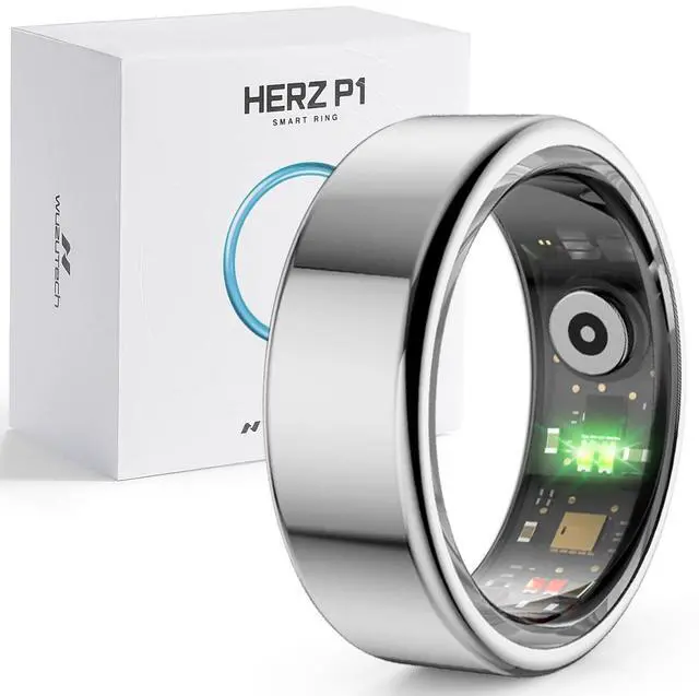 Main image of Herz P1 Smart Ring for Women & Men - (Size 8) 24/7 Health Metrics Fitness Ring, Tracks 20+ Biometrics, 6 Day Battery Life, Waterproof Stainless Steel, Free APP for iOS Android, No Subscription