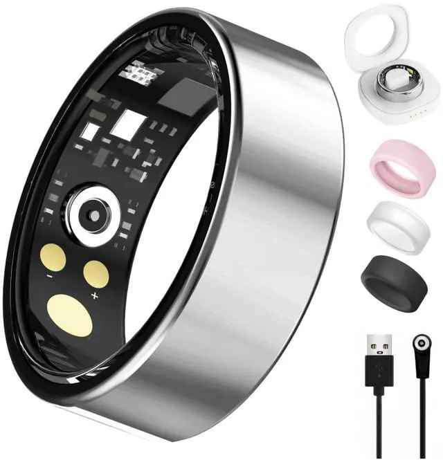 Main image of Smart Ring for Women Men, Health Tracker with Heart Rate/Blood Oxygen/Blood Pressure/Sleep Monitoring/Step Counting, IP68 Waterproof Fitness Ring, No App Fees for iPhone & Android (Silver, 7#)