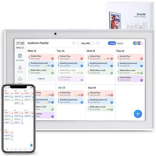 Main image of Digital Calendar 10.1 Inch Smart Electronic Planner, IPS Touch Screen, 32GB, Electronic Slideshow, Wall-mounted with Third-Party Calendar Sync, Chore Tracker, Meal Plan & Photo Display, Gifs for Mom