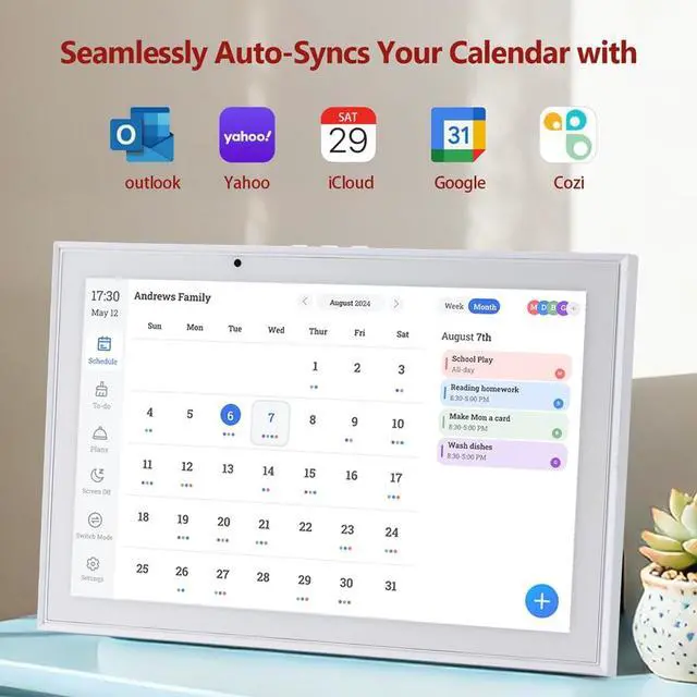 Alt view image 2 of 7 - Digital Calendar 10.1 Inch Smart Electronic Planner, IPS Touch Screen, 32GB, Electronic Slideshow, Wall-mounted with Third-Party Calendar Sync, Chore Tracker, Meal Plan & Photo Display, Gifs for Mom