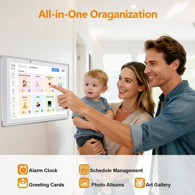 Alt view image 3 of 7 - Digital Calendar 10.1 Inch Smart Electronic Planner, IPS Touch Screen, 32GB, Electronic Slideshow, Wall-mounted with Third-Party Calendar Sync, Chore Tracker, Meal Plan & Photo Display, Gifs for Mom