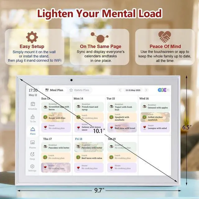 Alt view image 7 of 7 - Digital Calendar 10.1 Inch Smart Electronic Planner, IPS Touch Screen, 32GB, Electronic Slideshow, Wall-mounted with Third-Party Calendar Sync, Chore Tracker, Meal Plan & Photo Display, Gifs for Mom