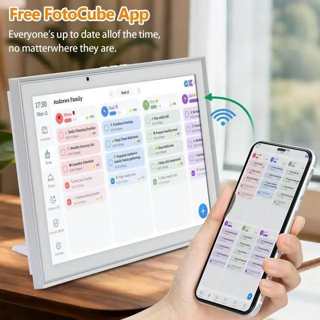 Alt view image 5 of 7 - Digital Calendar 10.1 Inch Smart Electronic Planner, IPS Touch Screen, 32GB, Electronic Slideshow, Wall-mounted with Third-Party Calendar Sync, Chore Tracker, Meal Plan & Photo Display, Gifs for Mom