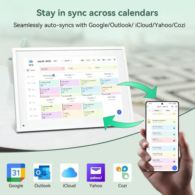 Alt view image 2 of 7 - Digital Calendar,10.1 Inch Planner Electronic Calendar&Chore Chart,Smart Calendar Touchscreen Interactive Display for Family Schedules,Bussiness Working tasks,Great for Organizing Your Routines
