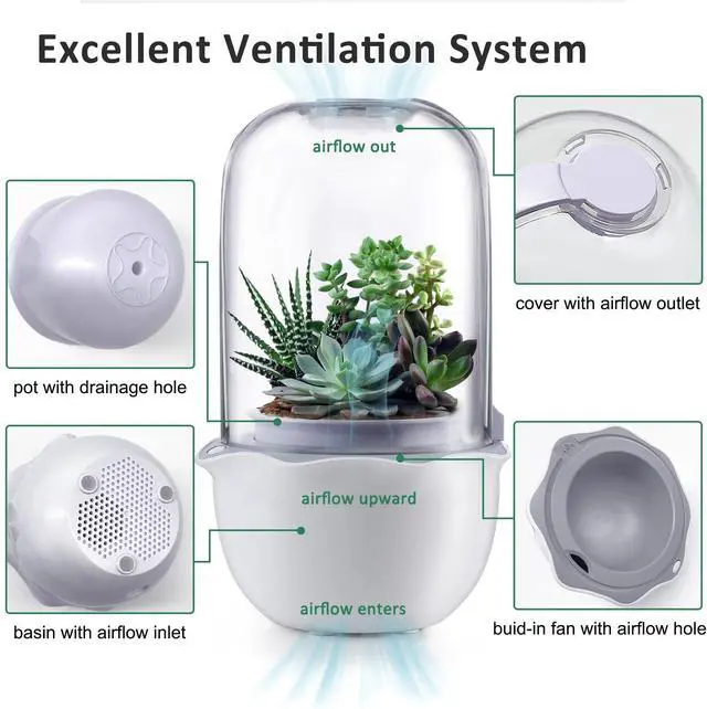 Alt view image 2 of 7 - Smart Venus Fly Trap Terrarium Pot with Timer&Fan,Plant Terrarium Kit with Grow Light for Carnivorous,Butterwort, Venus Flytrap,Birthday Gardening for Women Garden Lover-No Plant
