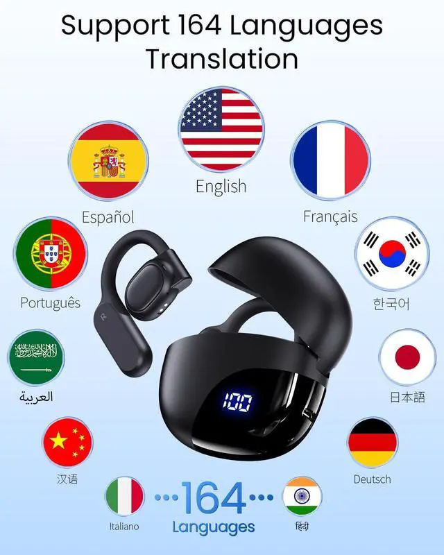 Alt view image 2 of 6 - AI Translation Earbuds Real Time 164 Languages 80H Playtime Translator Ear Buds Audifonos Traductores Inglés Español Wireless Earphones Bluetooth AI Headphone for Travel Meeting Learning K08 Black