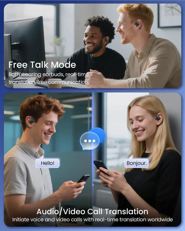 Alt view image 3 of 6 - AI Translation Earbuds Real Time 164 Languages 80H Playtime Translator Ear Buds Audifonos Traductores Inglés Español Wireless Earphones Bluetooth AI Headphone for Travel Meeting Learning K08 Black