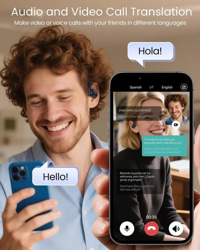 Alt view image 4 of 6 - AI Translation Earbuds Real Time 164 Languages 80H Playtime Translator Ear Buds Audifonos Traductores Inglés Español Wireless Earphones Bluetooth AI Headphone for Travel Meeting Learning K08 Black